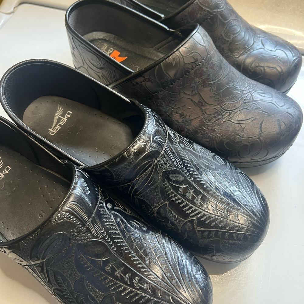 Dansko Embossed Black Slip-On Clogs 2 pair size 10